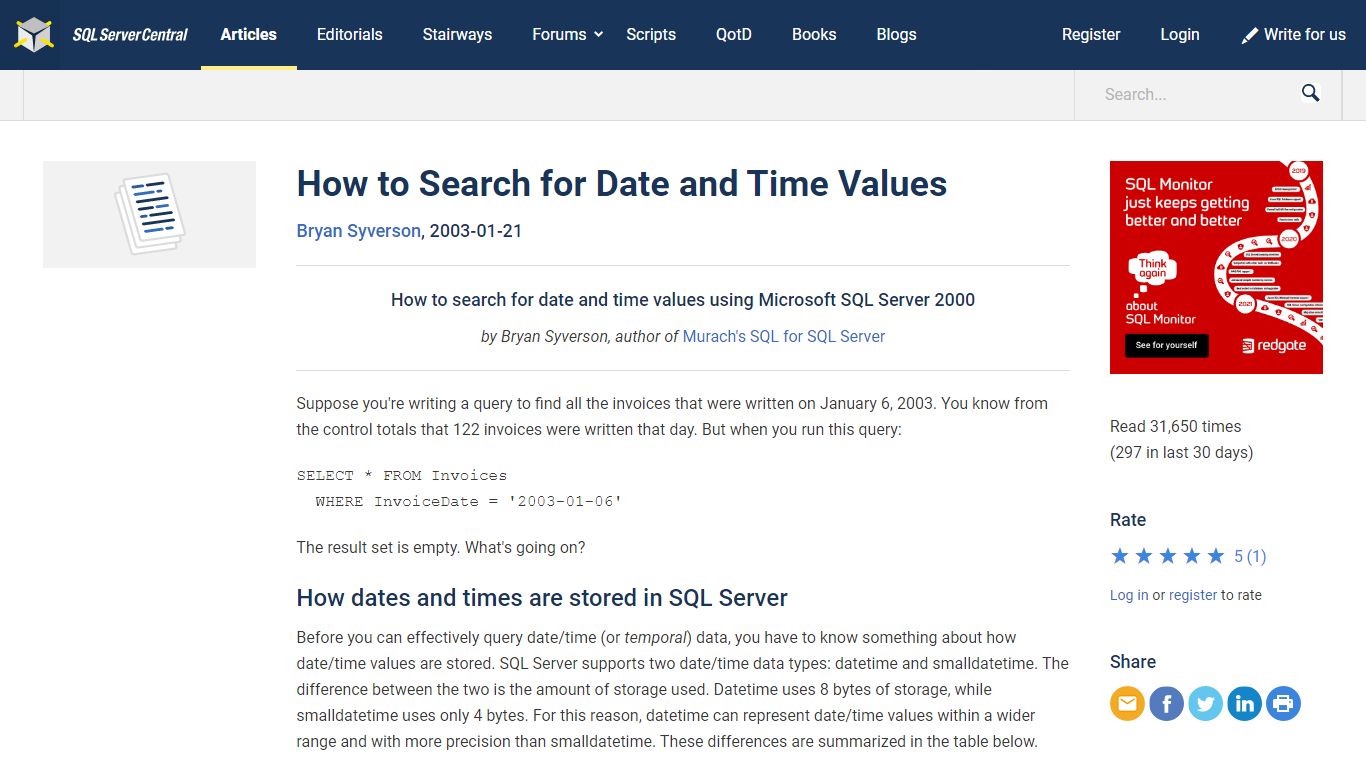 How to Search for Date and Time Values – SQLServerCentral